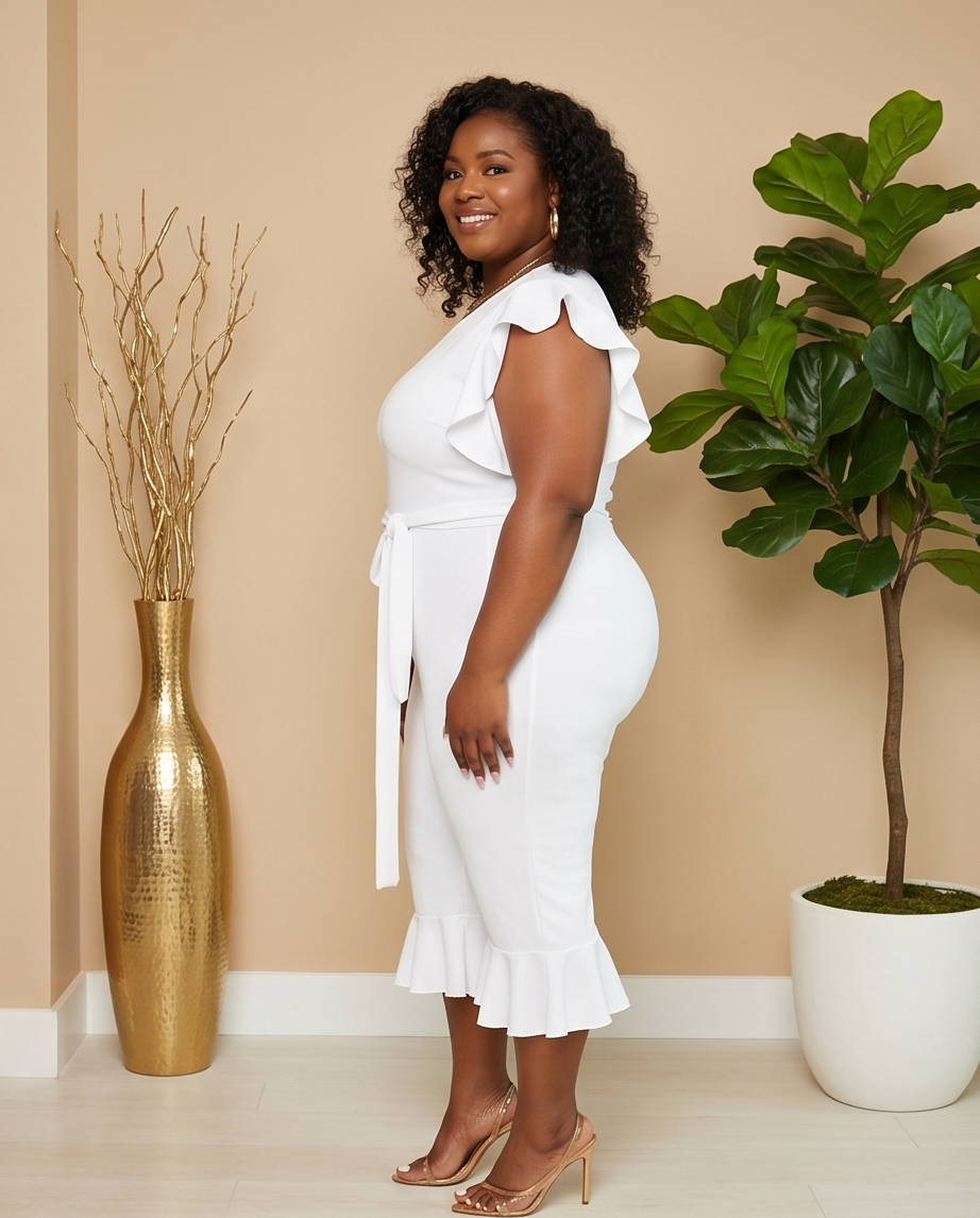 Plus Size Ruffle Trim Jumpsuit