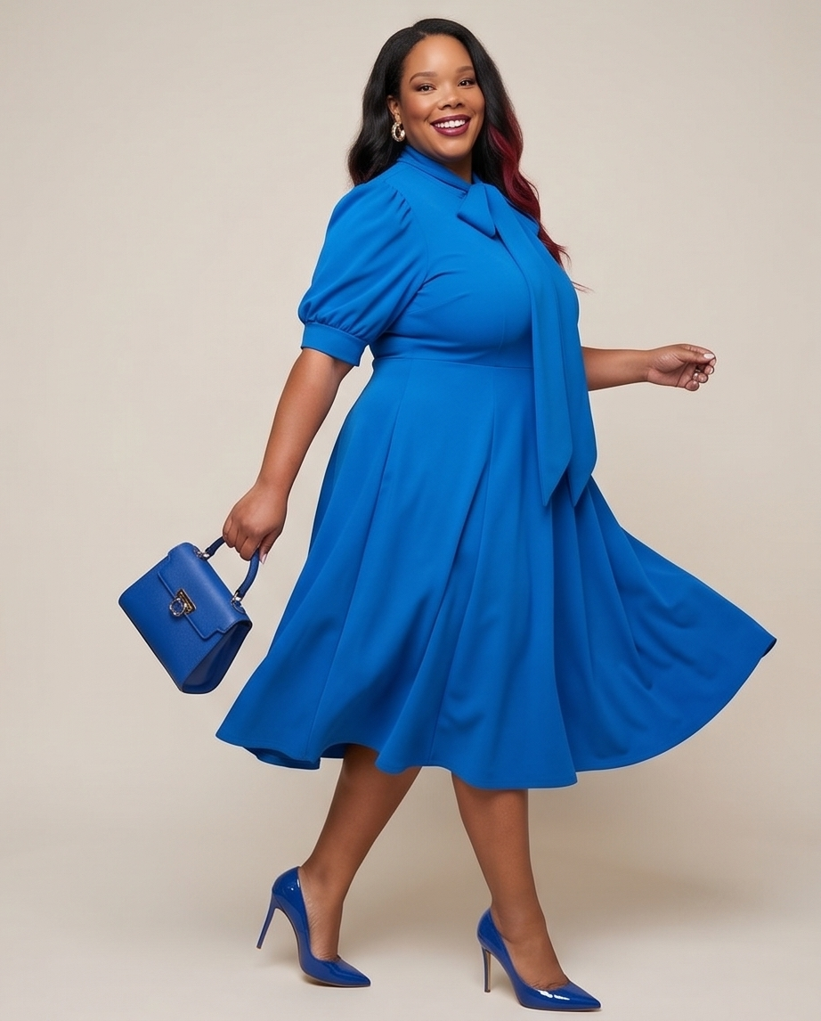 Royal Blue Self Tie Bow Midi Dress