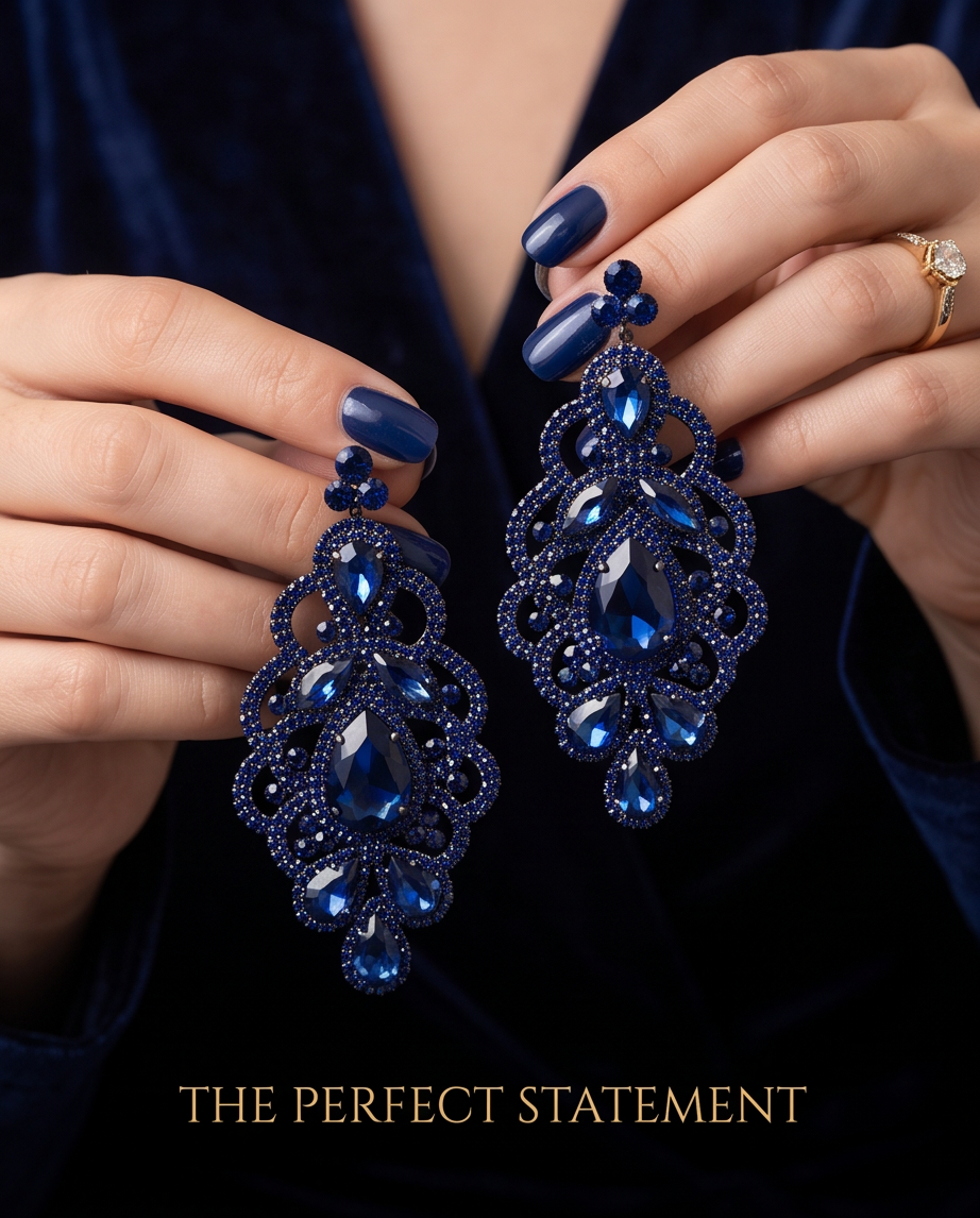 Luxe Navy Blue Long Earrings