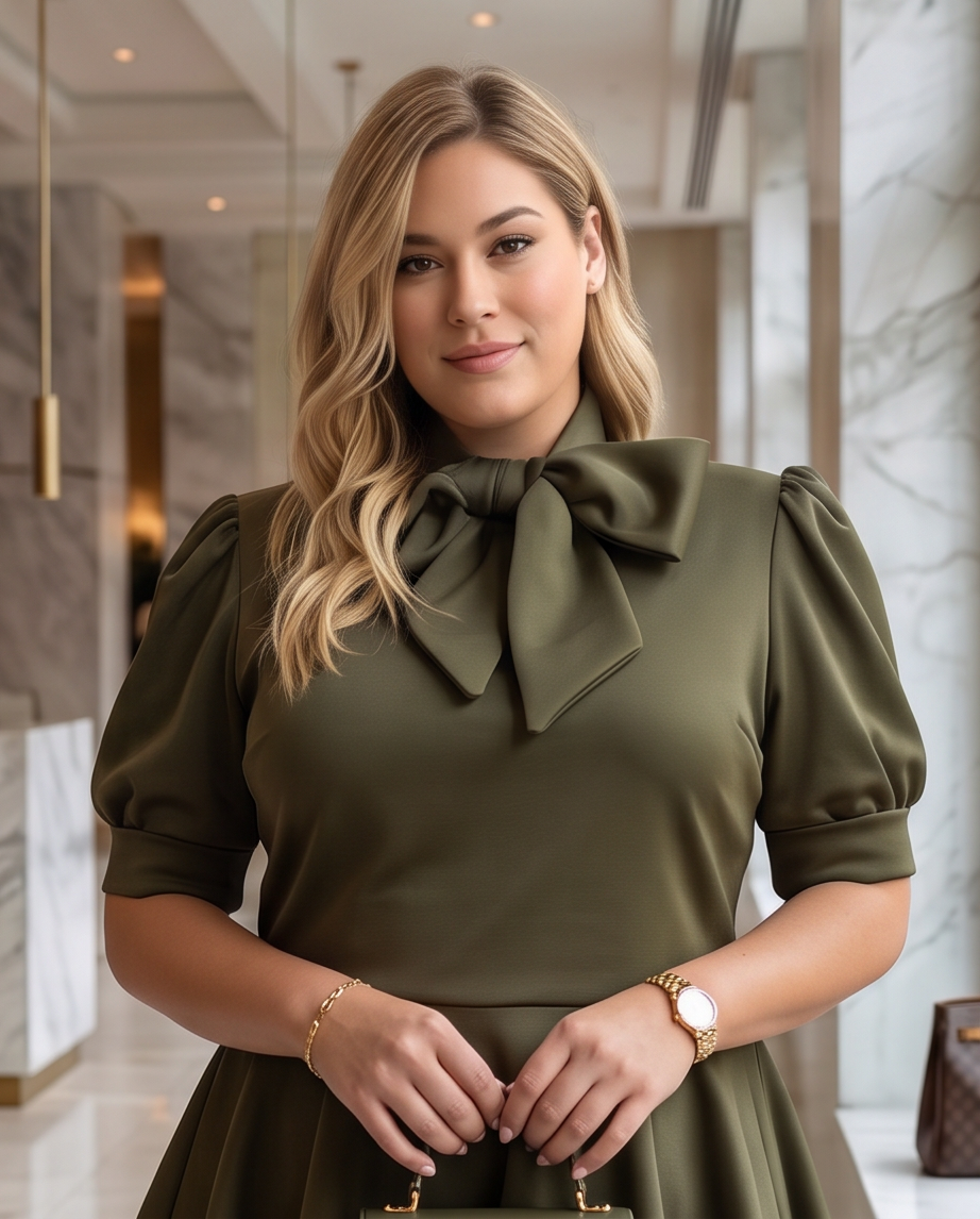 Plus Size Olive Tie Neck Top