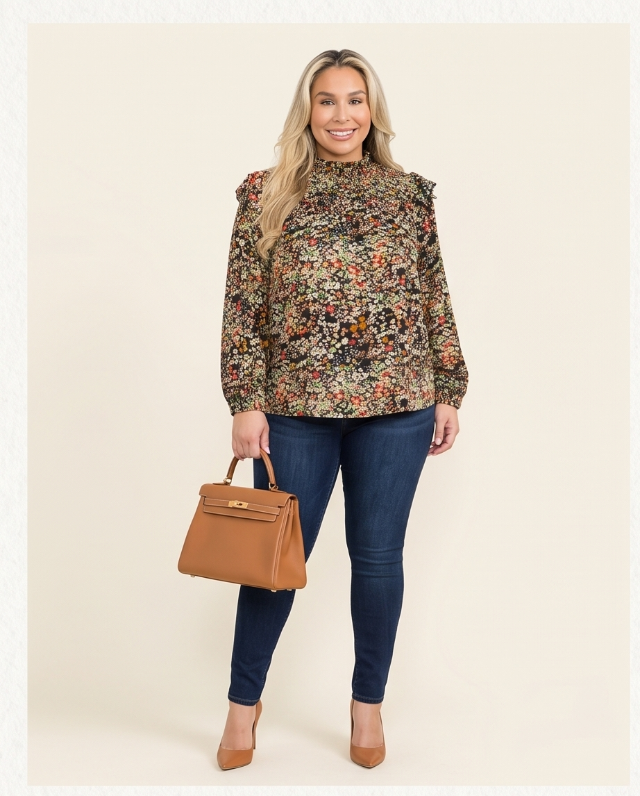 Plus Size Mini Floral Pattern Top