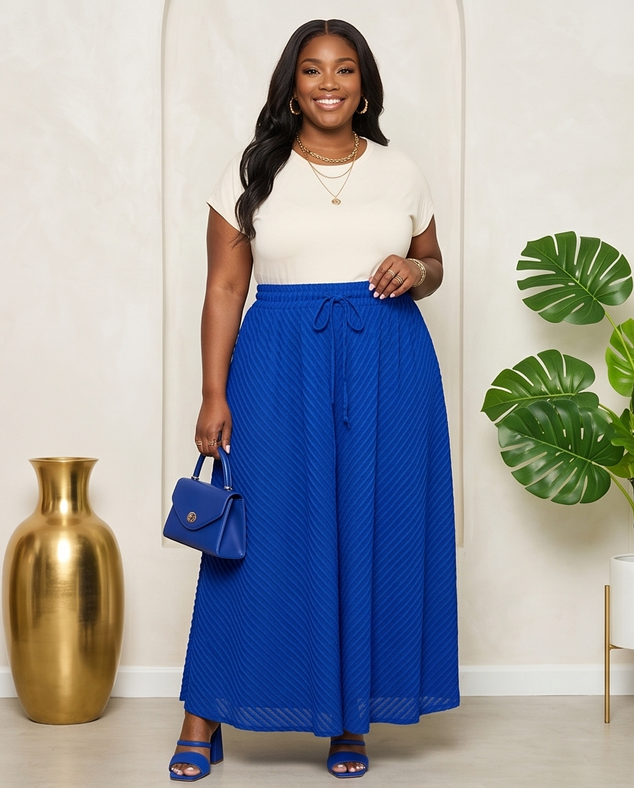 Plus Size Royal Blue Maxi Skirt