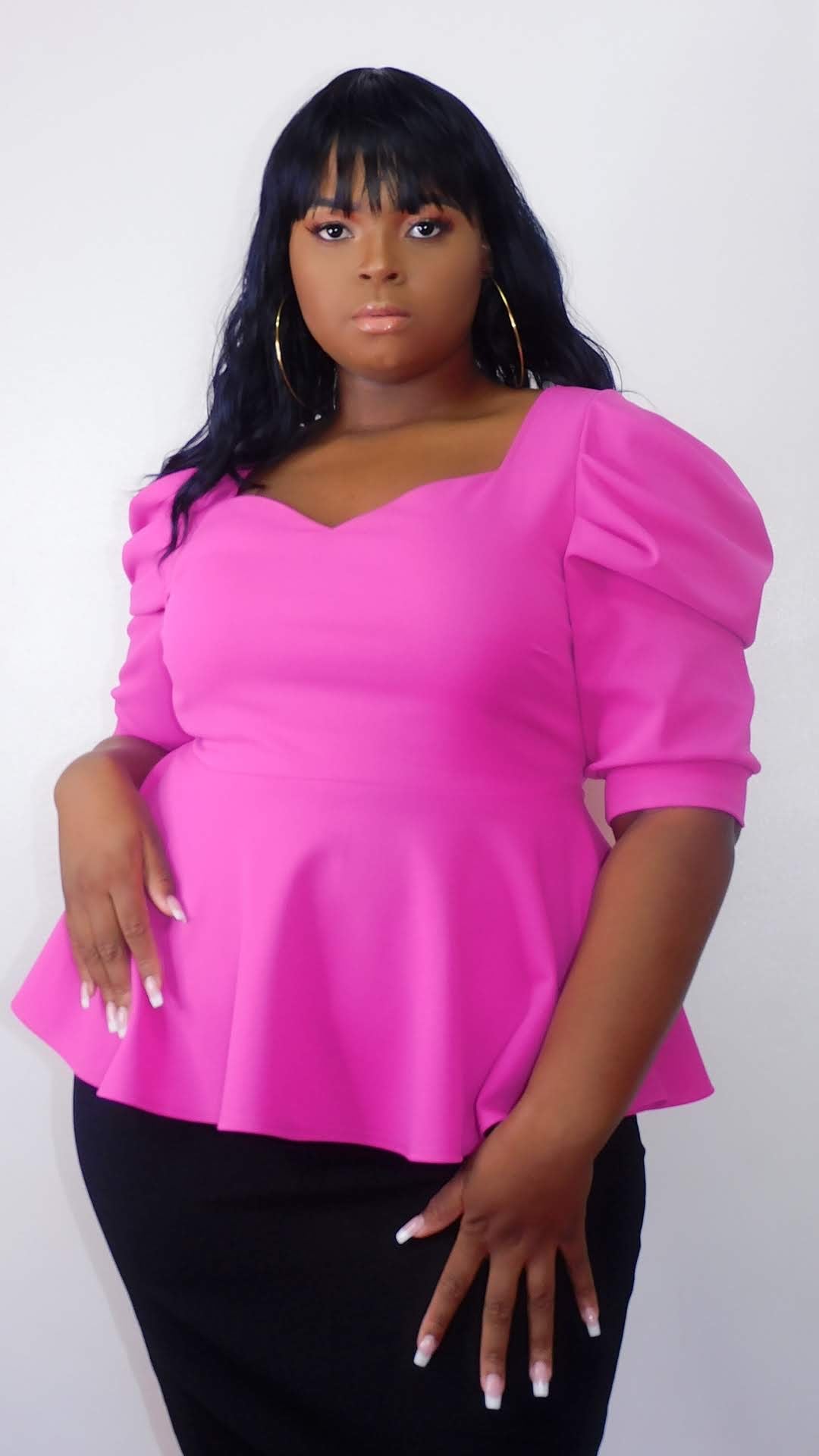 Plus Size Pink Peplum Dress - 1255