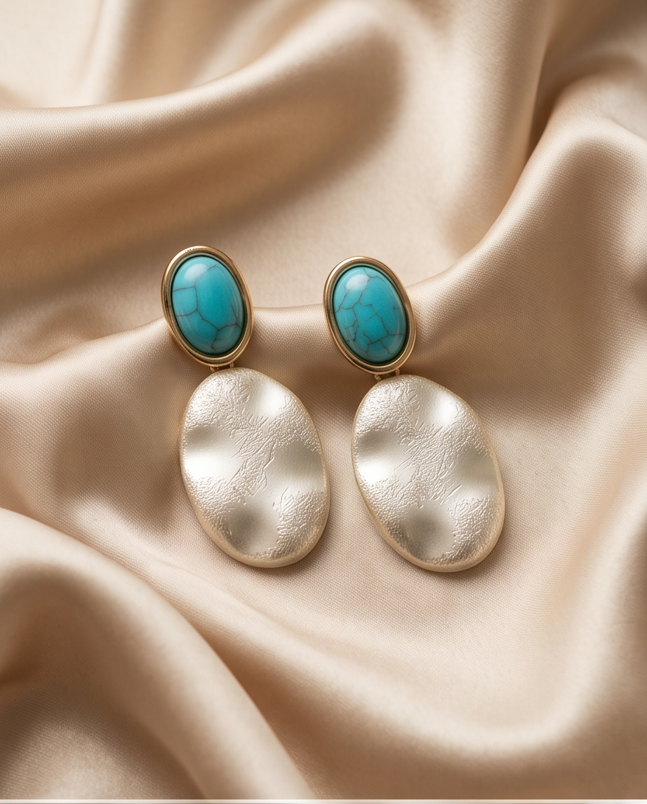 Teal Textured Oval Pearl Earrings
