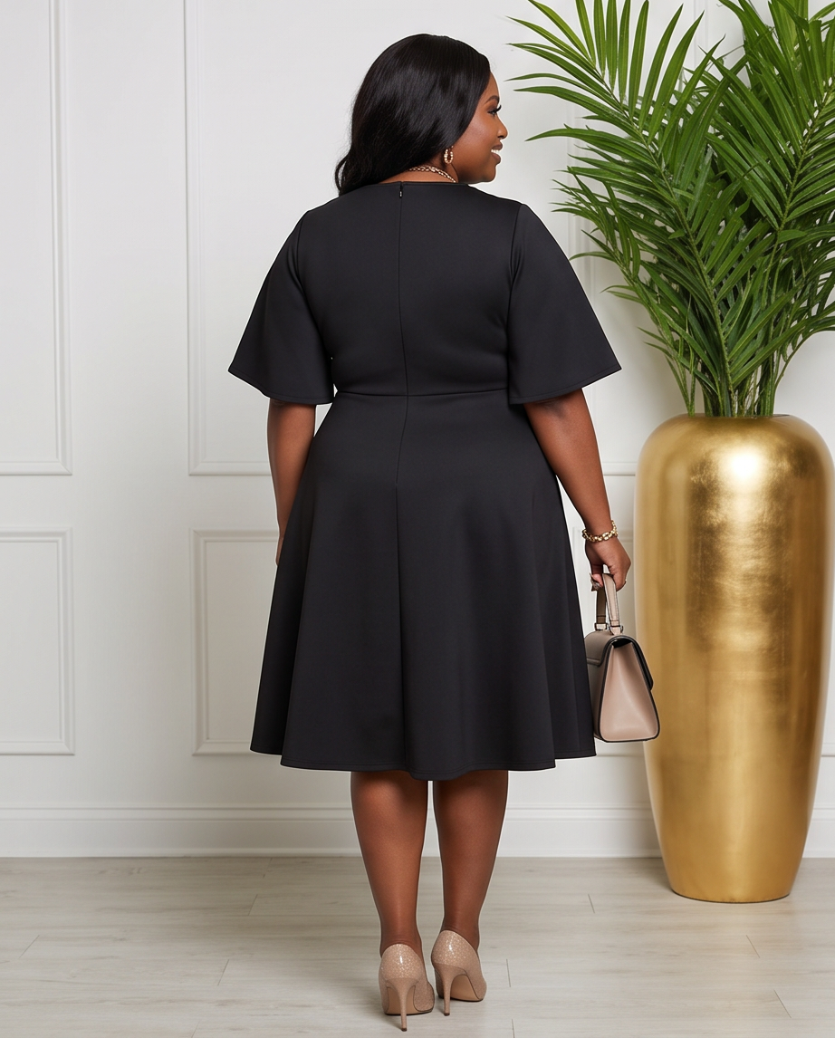 Plus Size Black Midi Skater Dress