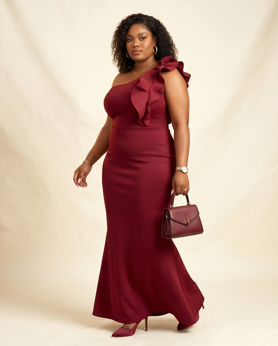Plus Size Burgundy Mermaid Dress