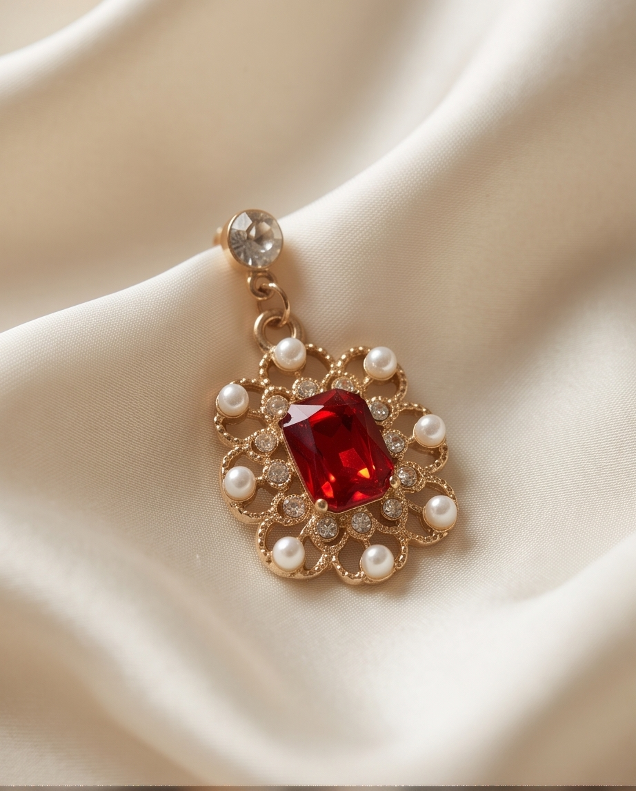 Red Diamond With Pearl Earrings