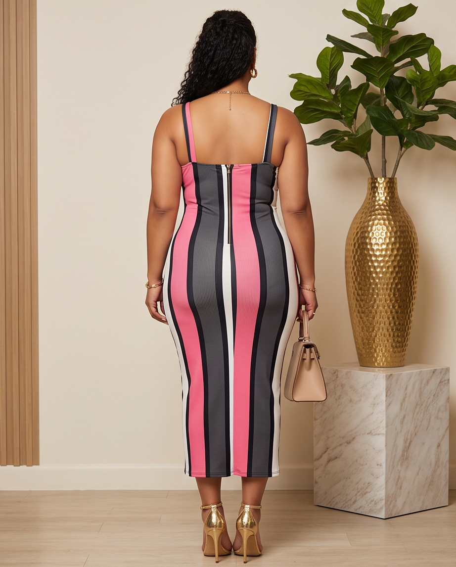 Plus Size Striped Midi Dress