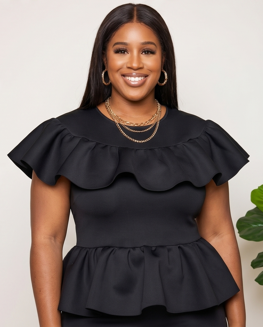 Plus Size Navy Double Ruffle Dress