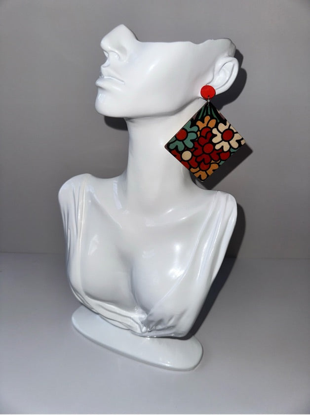 Flower Print Wooden Earrings - 1665