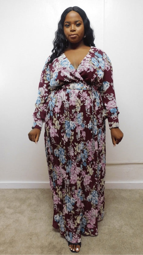 Plus Size Plum Maxi Floral Dress - DM228