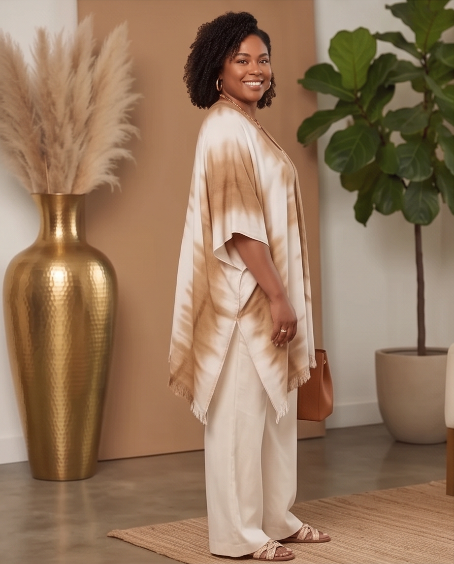 Brown and White Kimono
