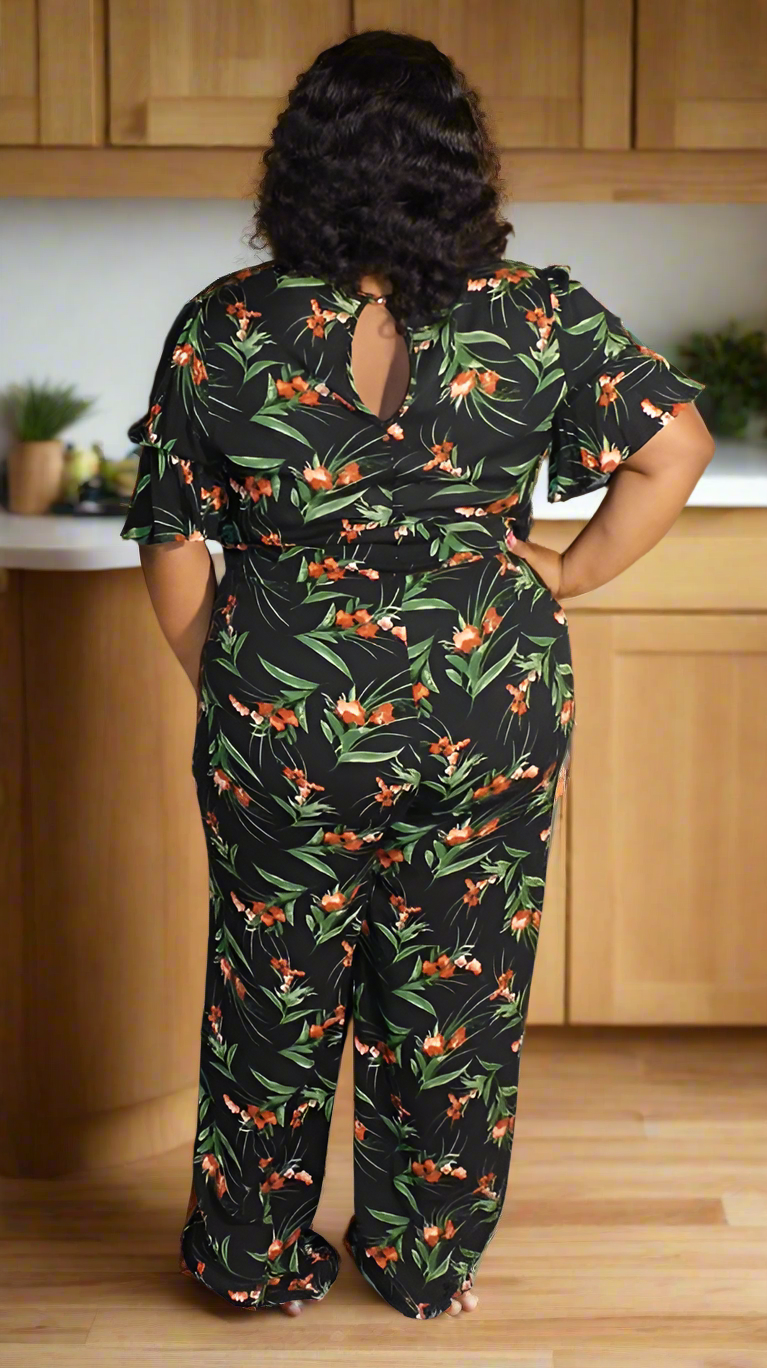 Plus Size Black Floral Jumpsuit - 4479P