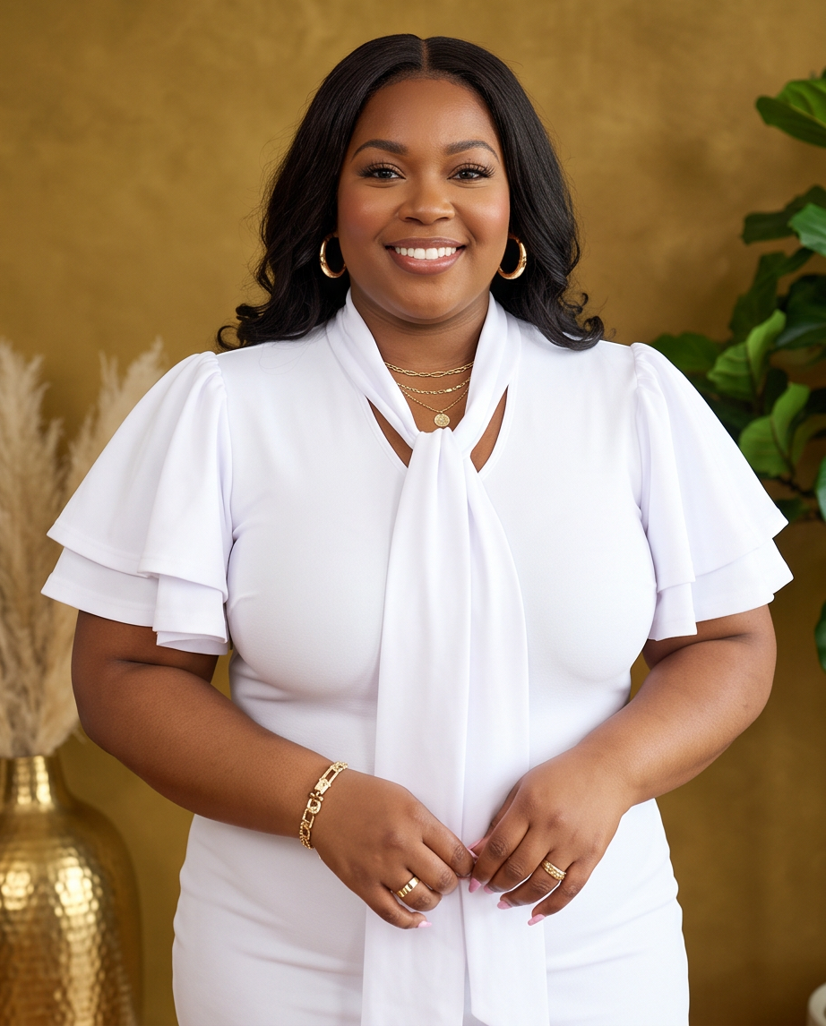 Plus Size White Tie Neck Body-con Dress