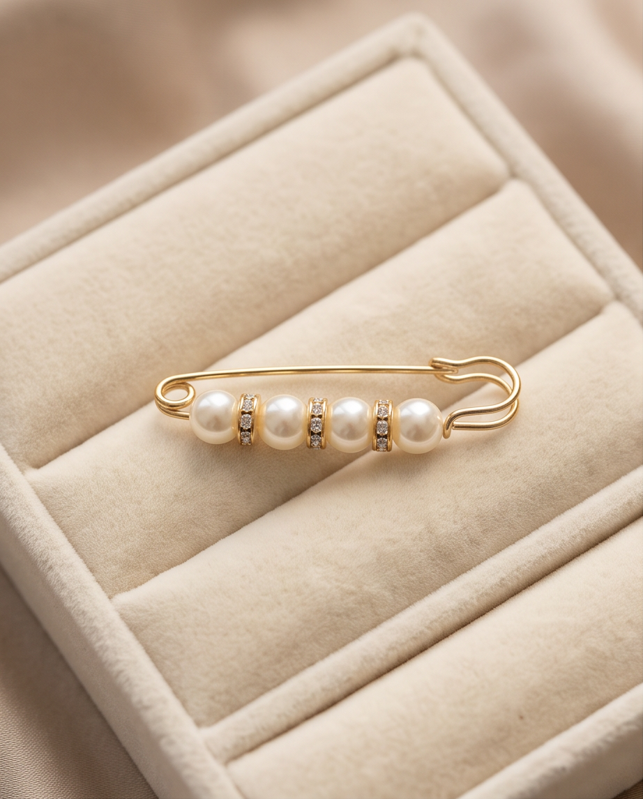 Three Pearl Diamond Brooch