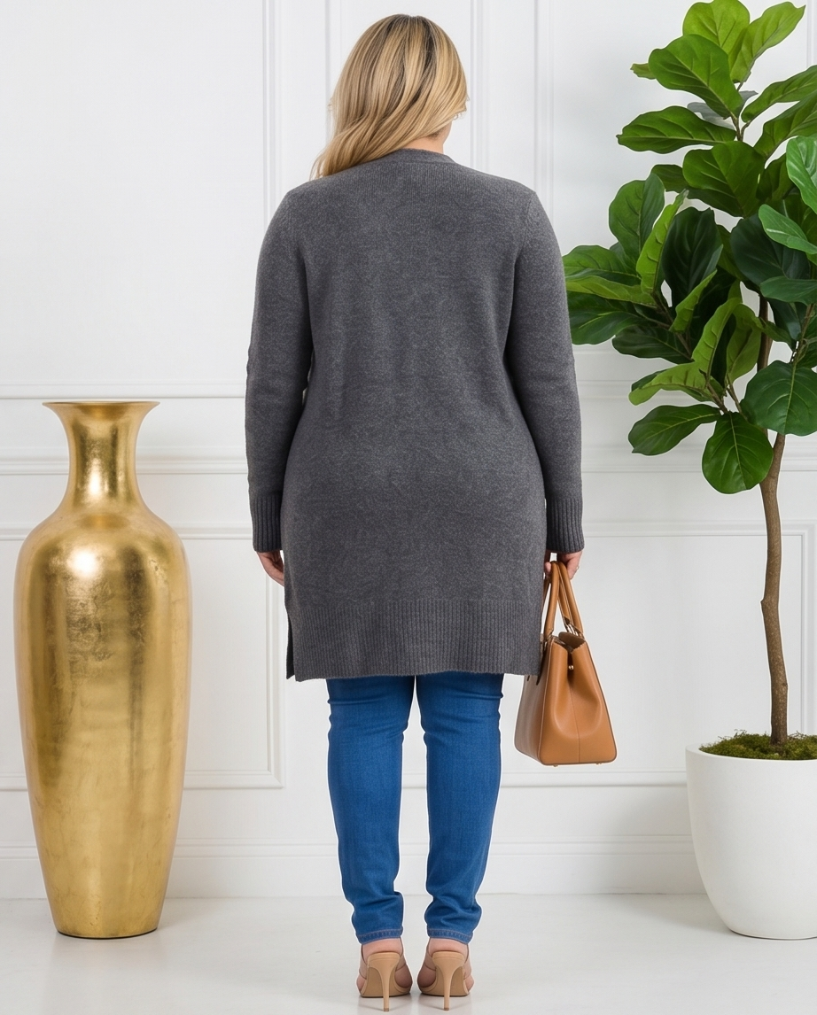 Plus Size Heather Grey Cardigan Sweater