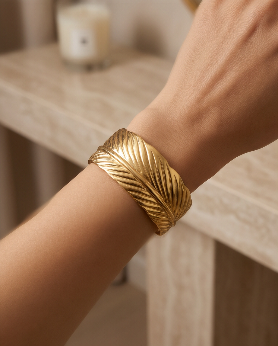Stainless Steel Palm Leaf Bracelet