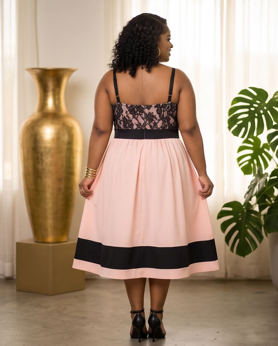 Plus Size Light Orange Lace Trim Dress
