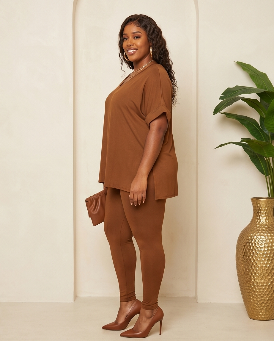 Regular/Plus Brown Pant Set