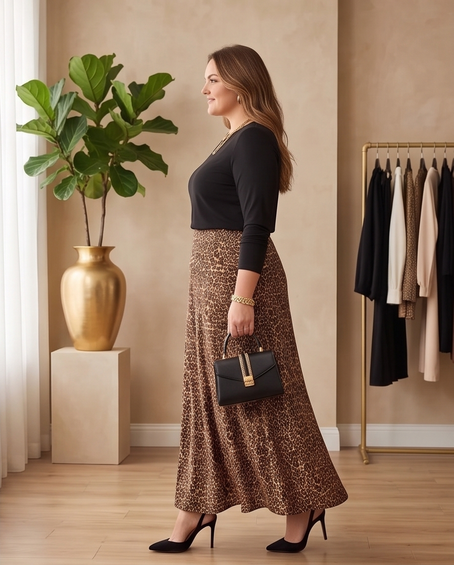 Plus Size Animal Print Maxi Skirt
