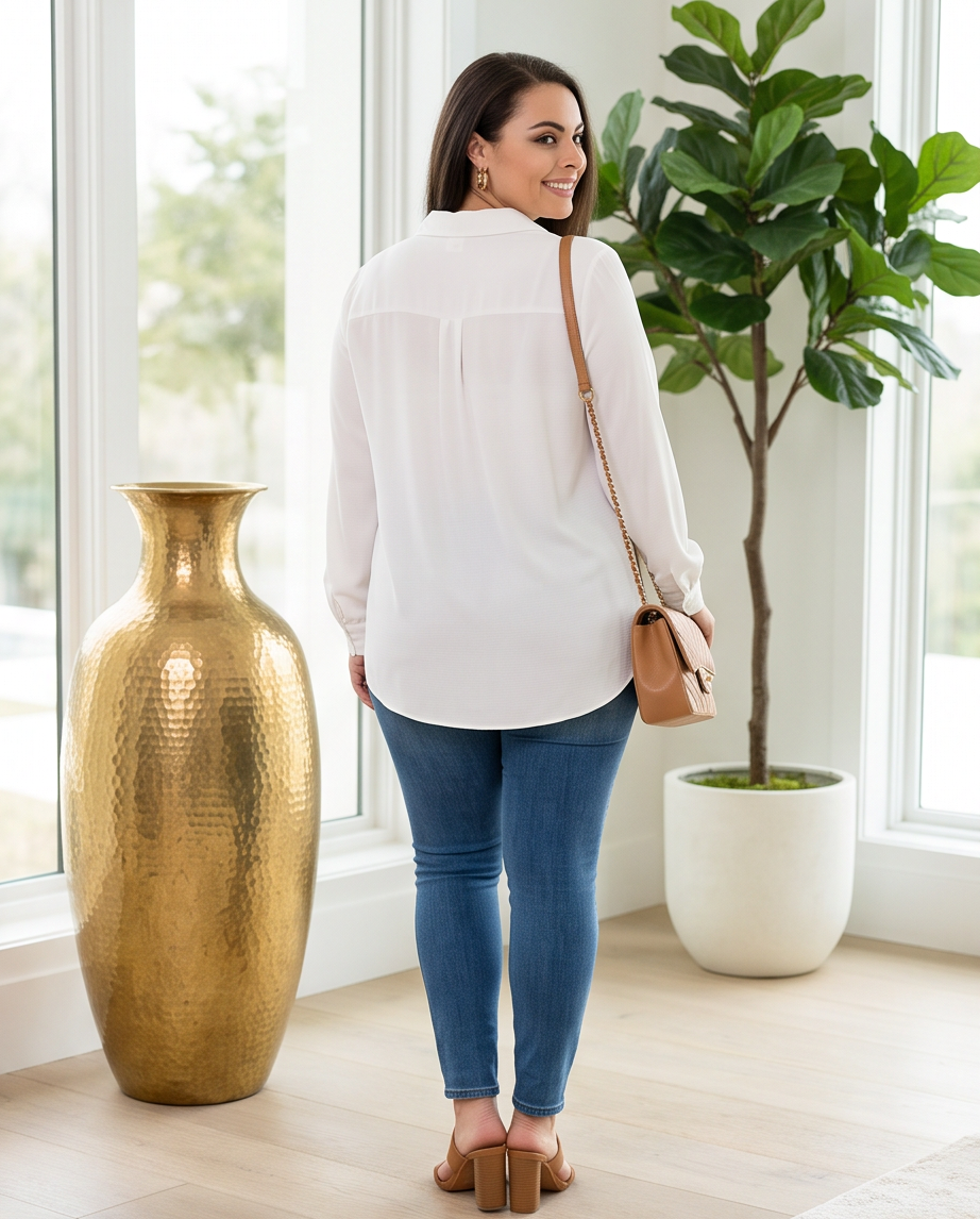 Plus Size White Long Sleeve Top