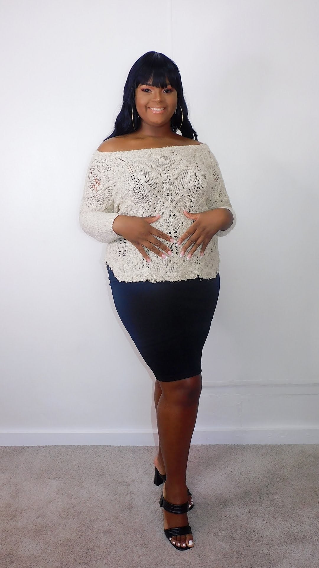 Plus Size Beige Raw Hem Sweater - 1027