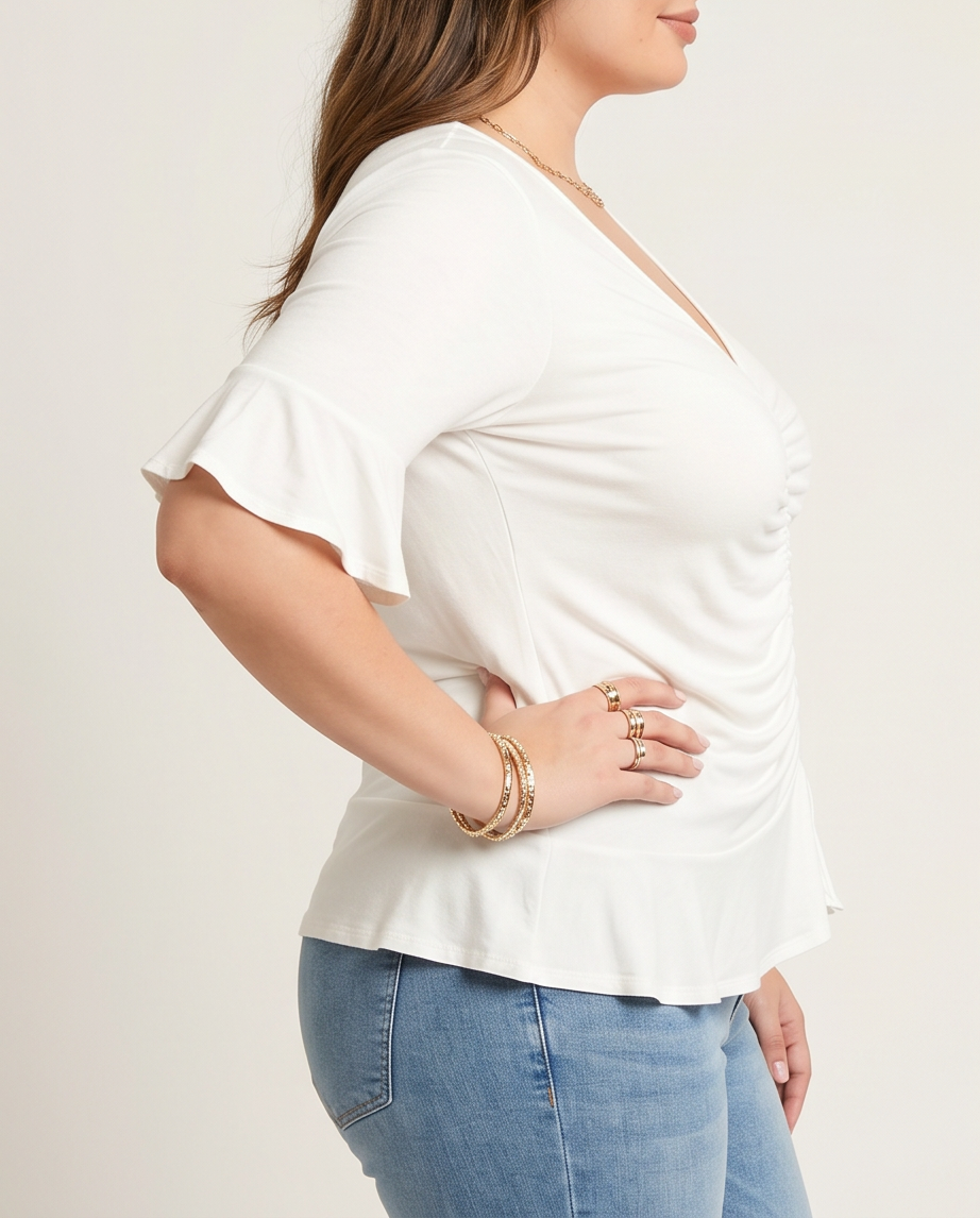 Plus Size Cinched White Top