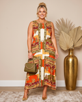 Plus Size Abstract Crown Print Maxi Dress