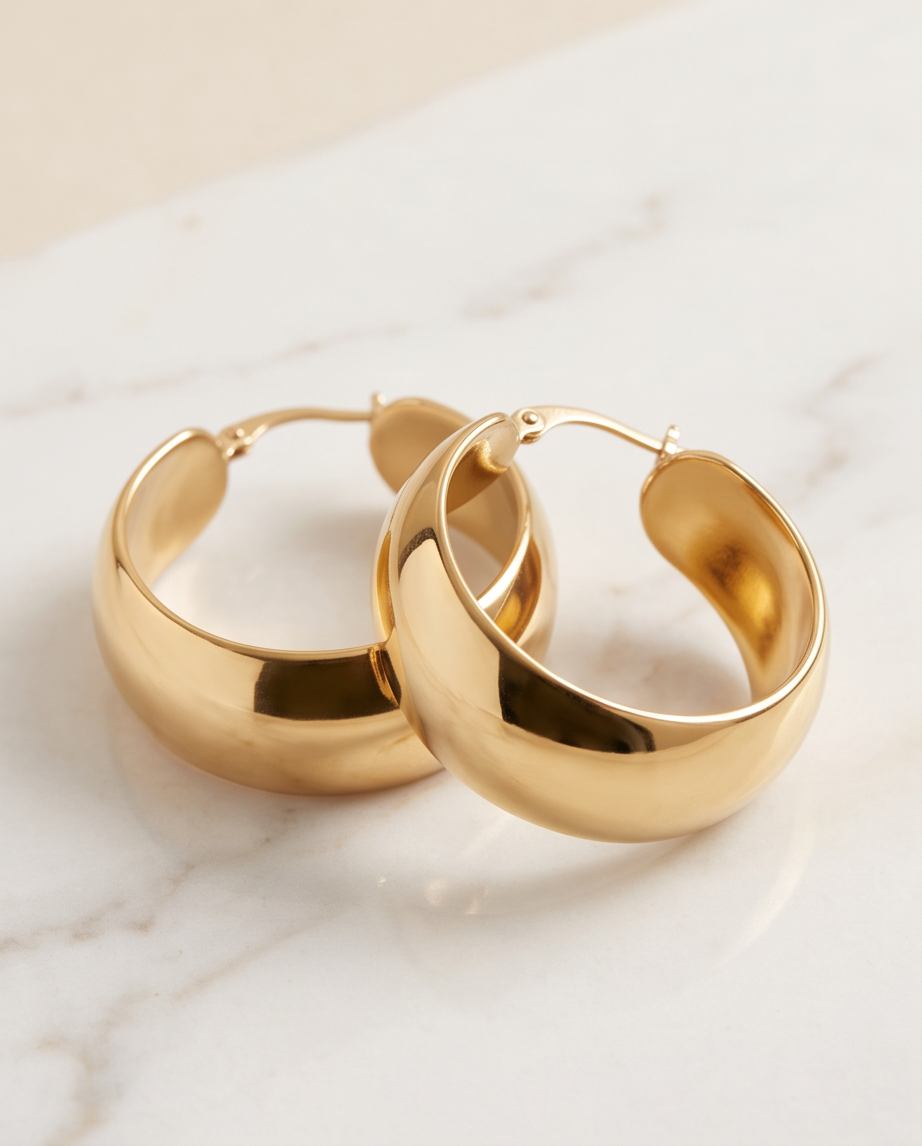 Gold Stainless Steel Wide Hoop Earrings