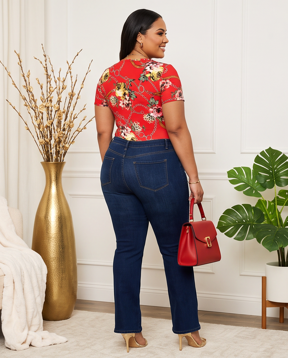 Plus Size Chain Link Red Bodysuit