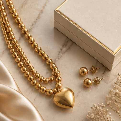 Unique Gold Hearts Necklace Set