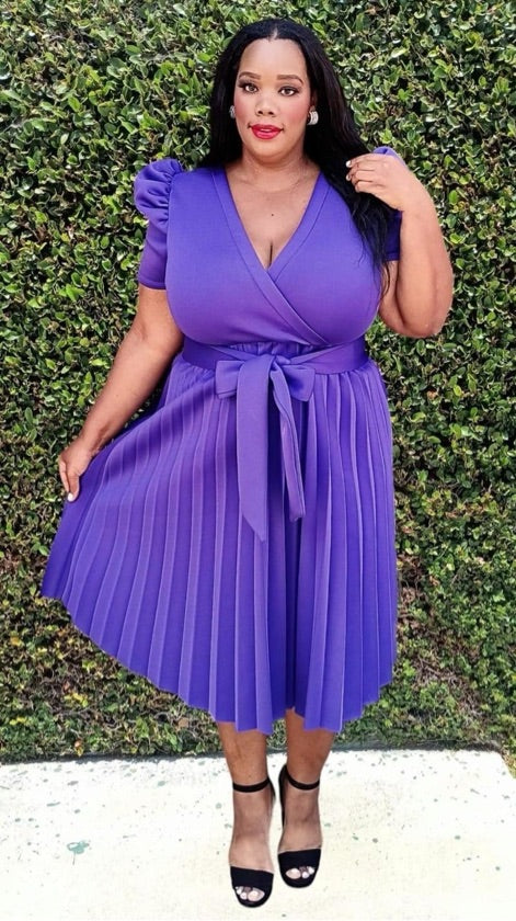 Plus Size Purple Pleated Dress - 1733
