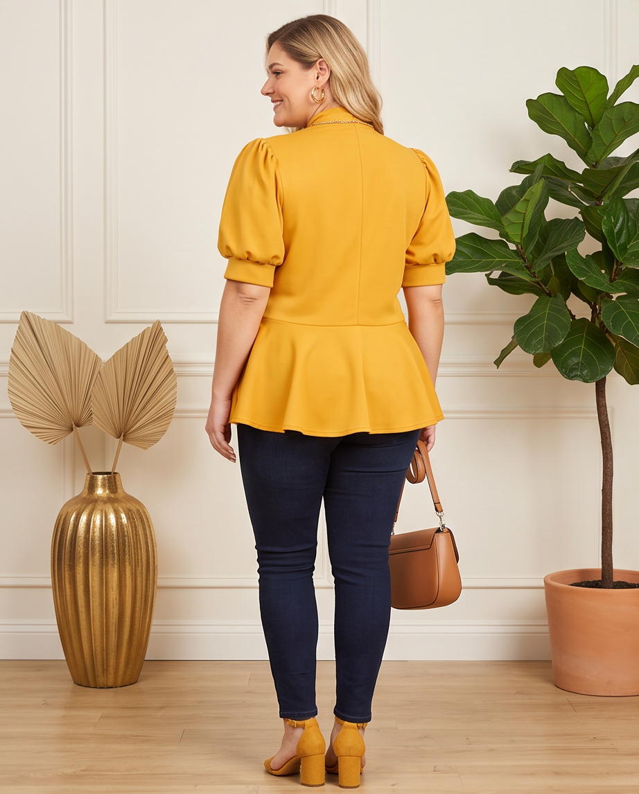 Plus Size Mustard Tie Neck Top