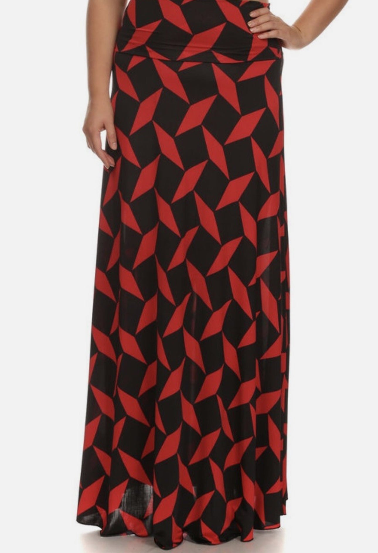 Plus Size Red and Black Maxi Skirt - 1280