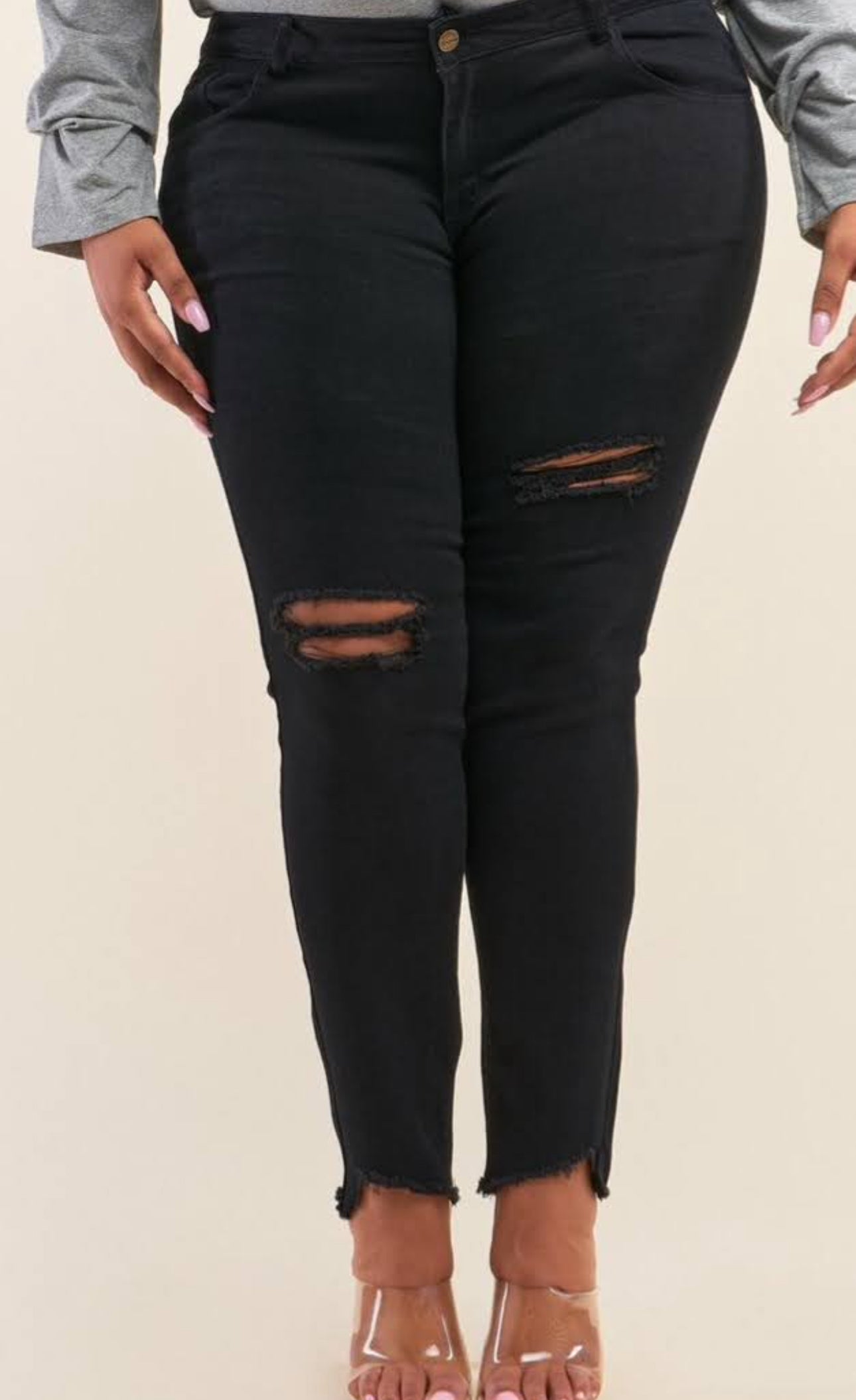 Plus Size Black Distressed Jeans Pant - FMGLOO29X