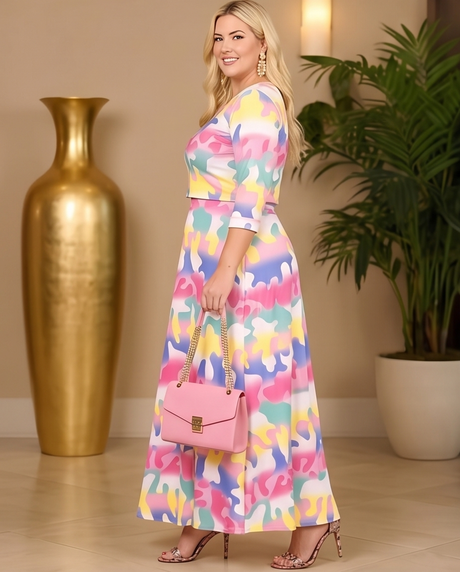 Plus Size Camo Print Skirt Set