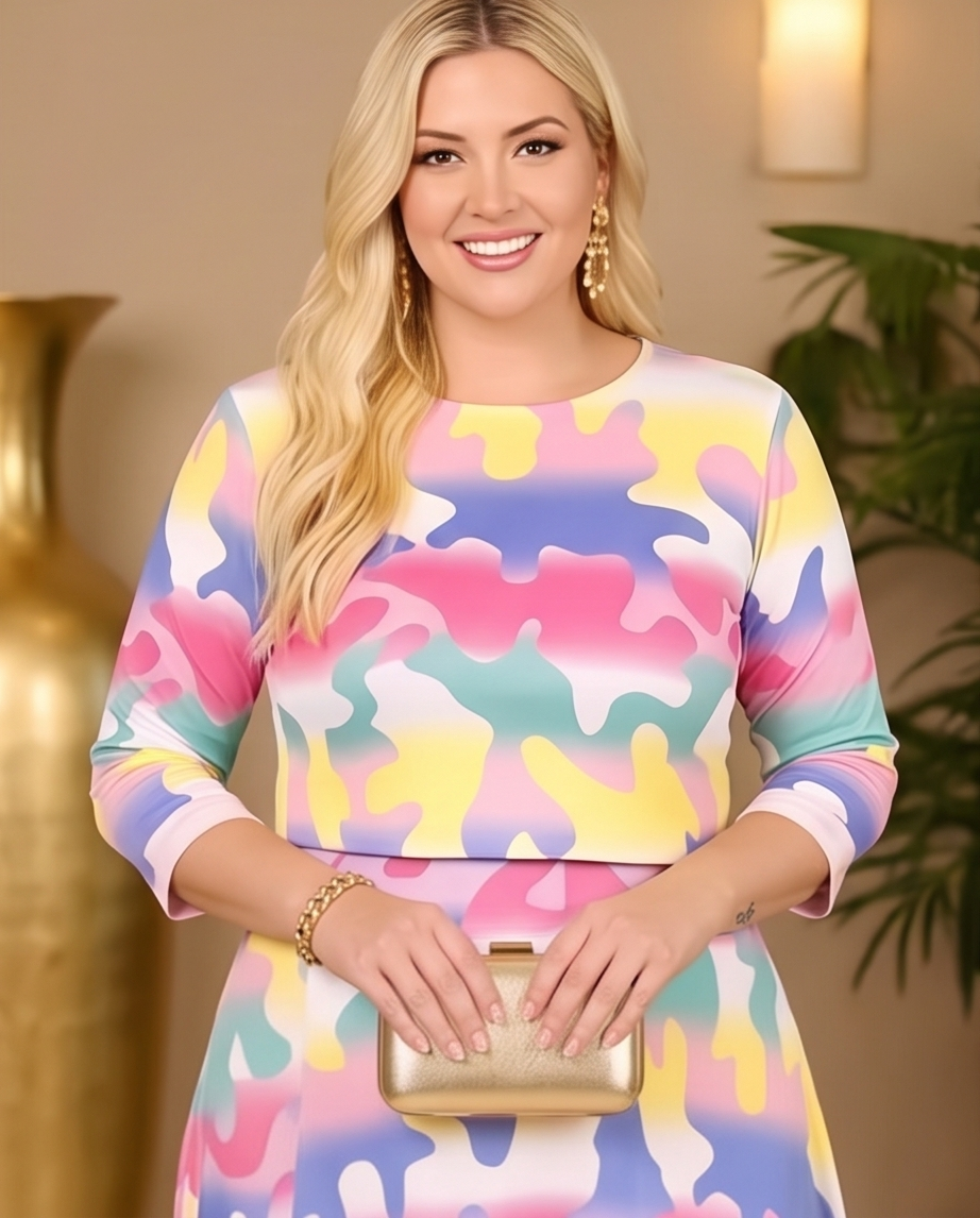 Plus Size Camo Print Skirt Set