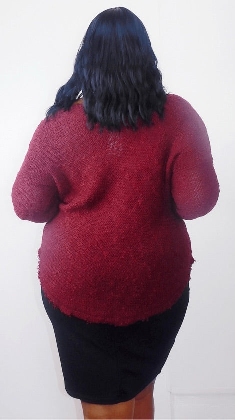 Plus Size Burgundy Raw Hem Top - 1032