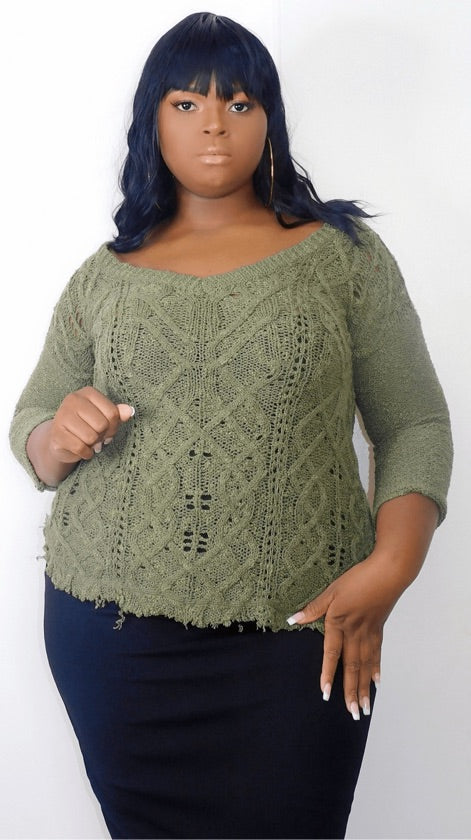 Plus Size Hunter Green Raw Hem Top - 1028