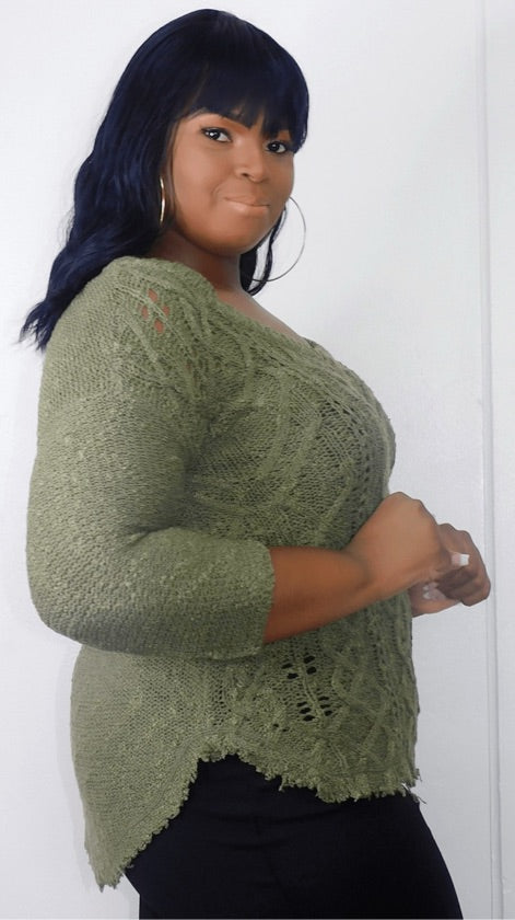 Plus Size Hunter Green Raw Hem Top - 1028