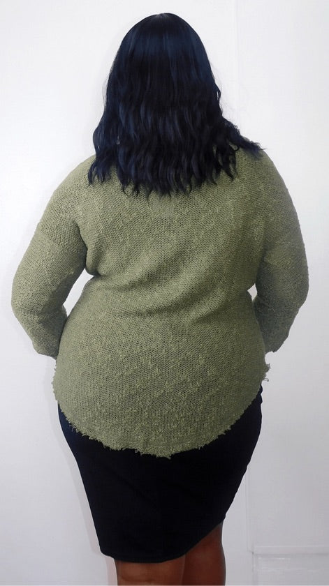 Plus Size Hunter Green Raw Hem Top - 1028
