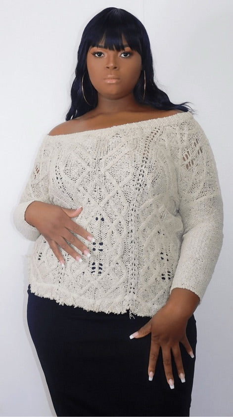 Plus Size Beige Raw Hem Sweater - 1027