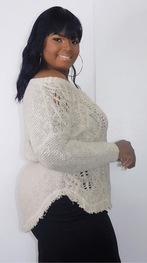 Plus Size Beige Raw Hem Sweater - 1027