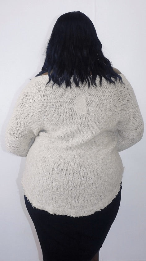 Plus Size Beige Raw Hem Sweater - 1027