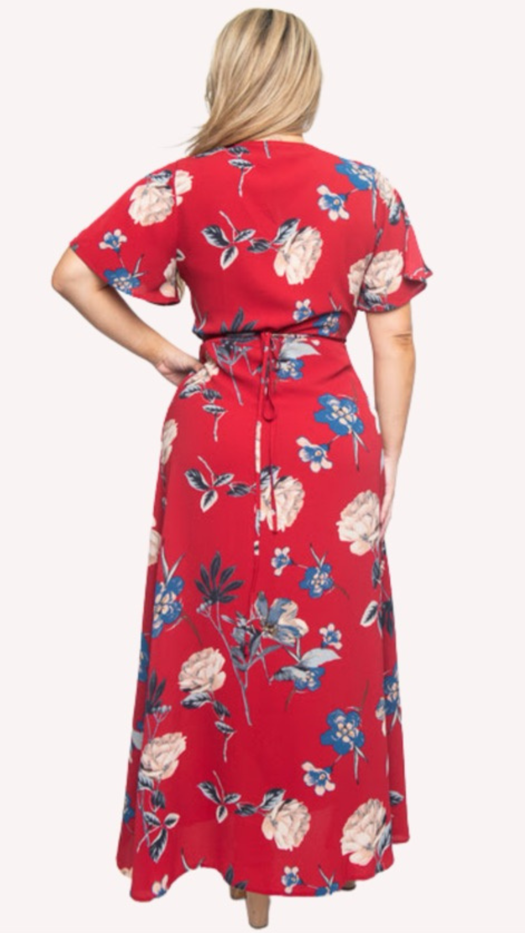 Plus Size Burgundy Floral Maxi Wrap Dress - 1117
