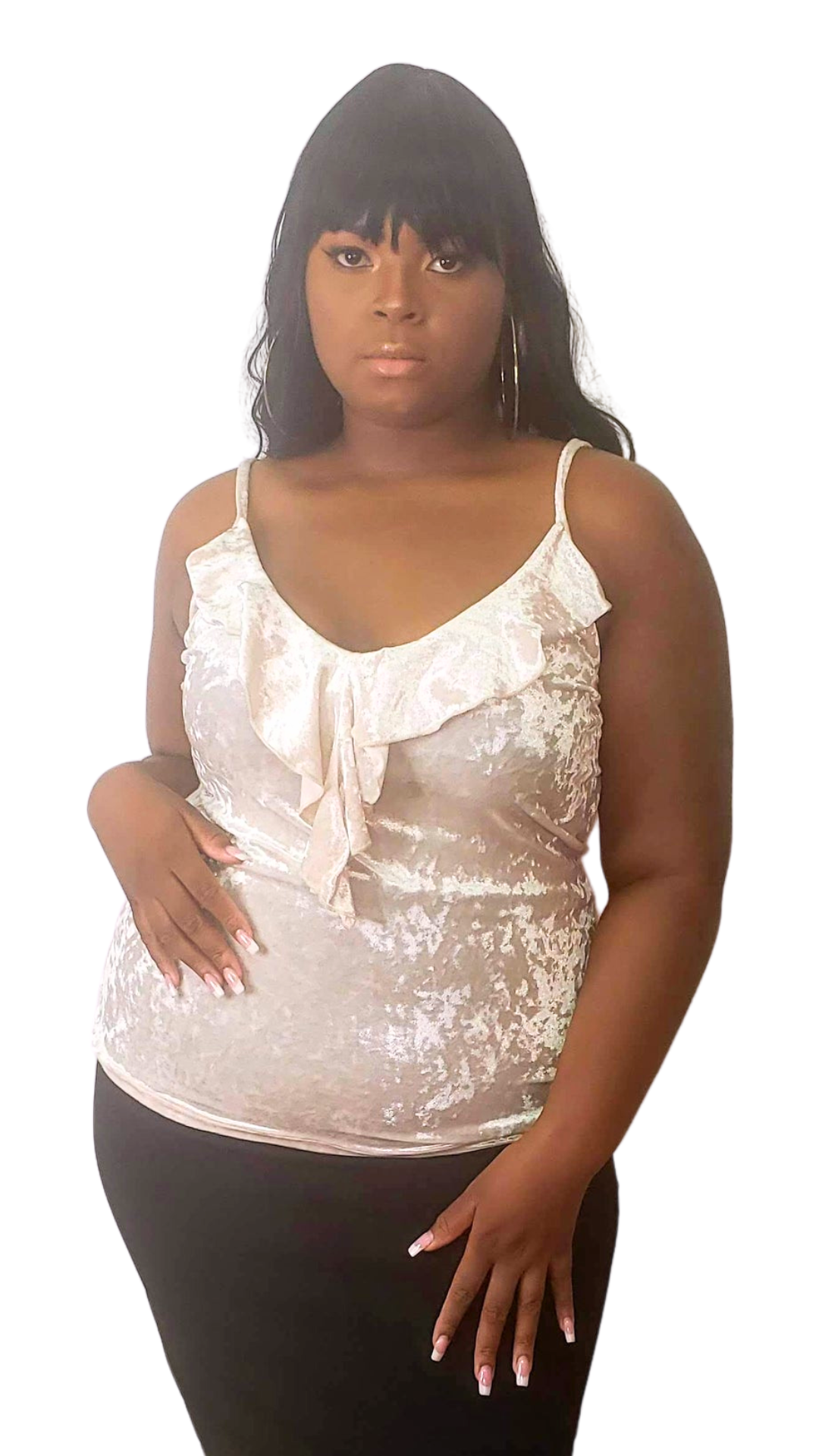 Plus Size Ivory Velvet Ruffle Camisole - 1569
