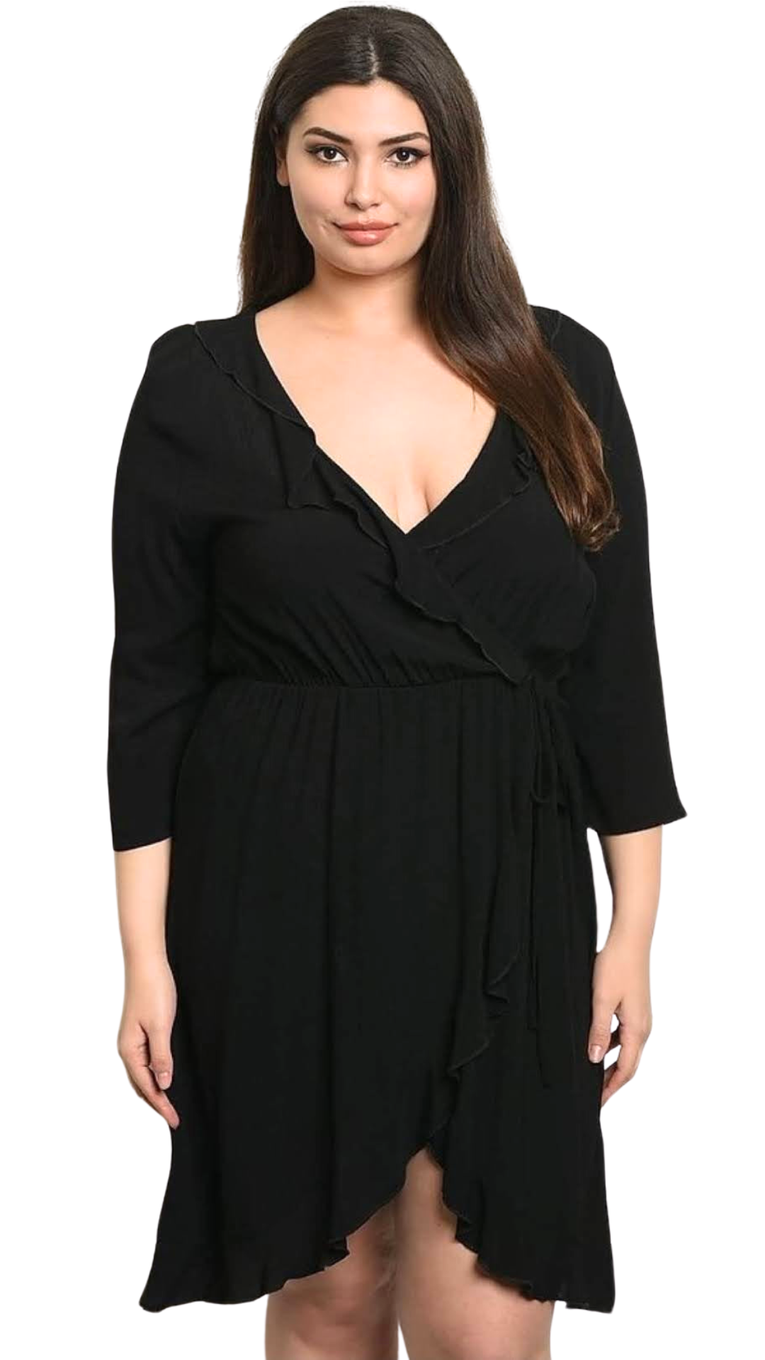 Plus Size Black Elastic Waist Dress - 1012