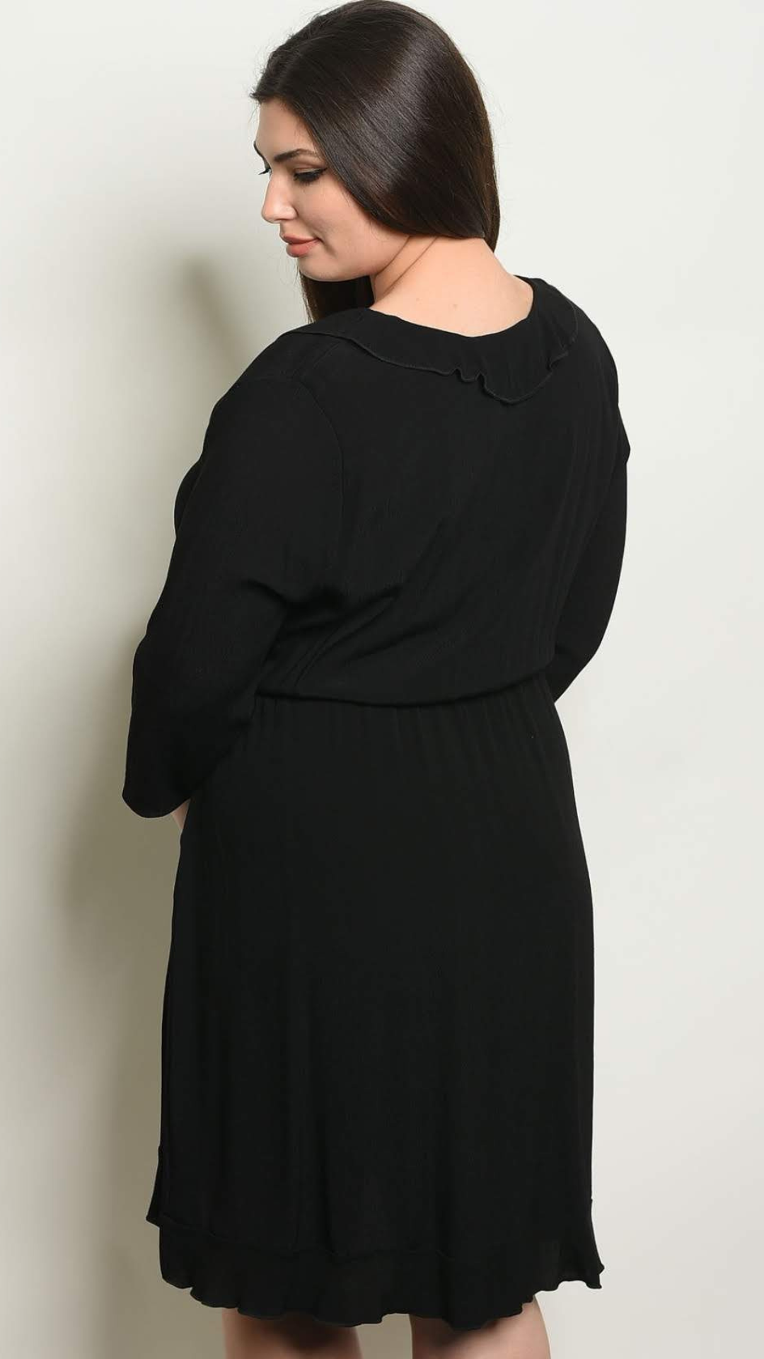 Plus Size Black Elastic Waist Dress - 1012