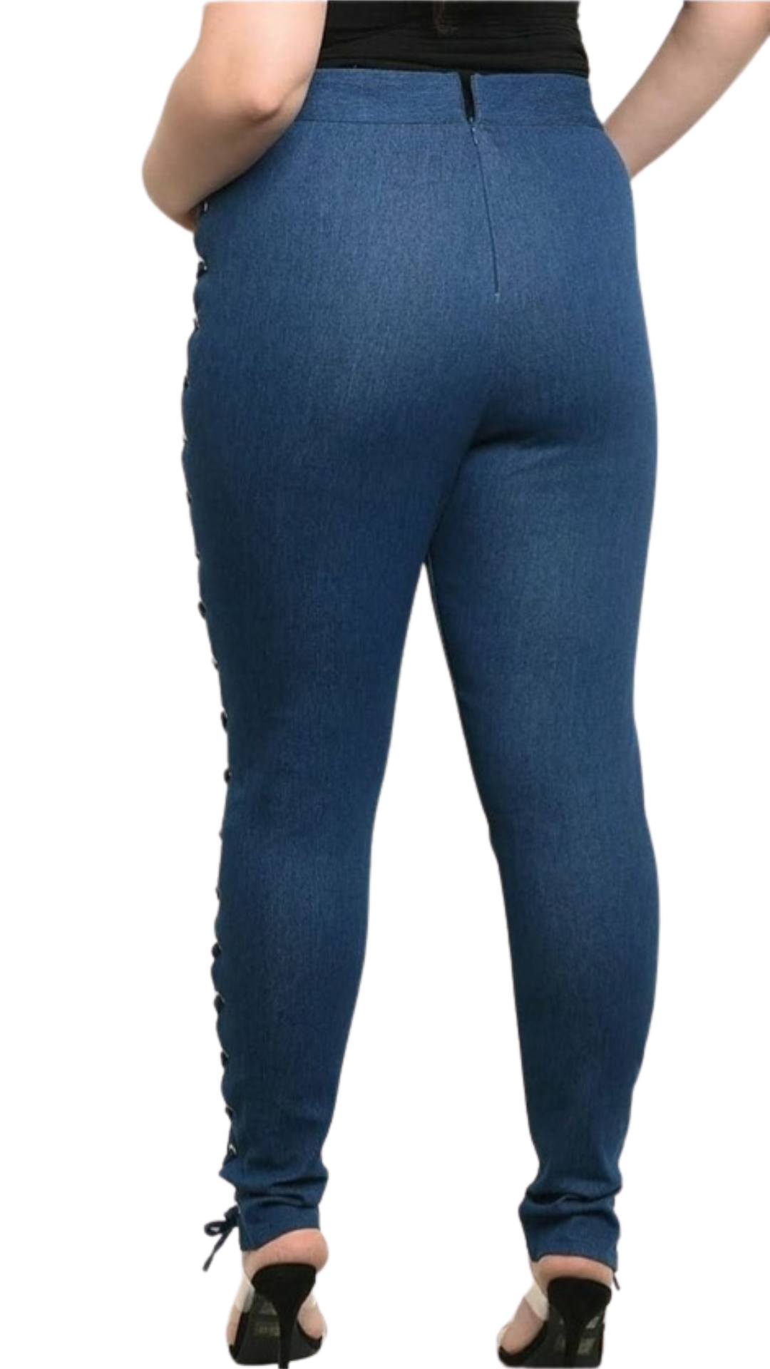 Plus Size Lace Up Denim Pants - 1026