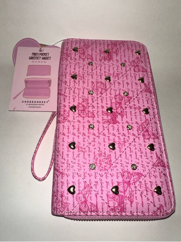 Pink Heart-Embellished Large Wallet - 1536